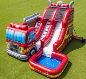 T8-5590 Firetruck Theme Inflatable Water Slide