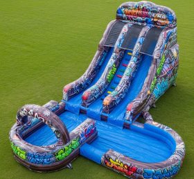 T8-5615 Graffiti Theme Inflatable Water Slide