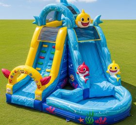 T8-7126 Baby Shark Theme Inflatable Water Slide