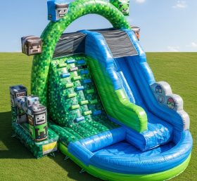 T8-7328 Minecraft Theme Inflatable Water Slide