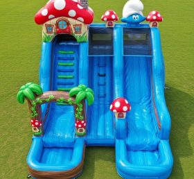 T8-7555 The Smurfs Theme Inflatable Water Slide